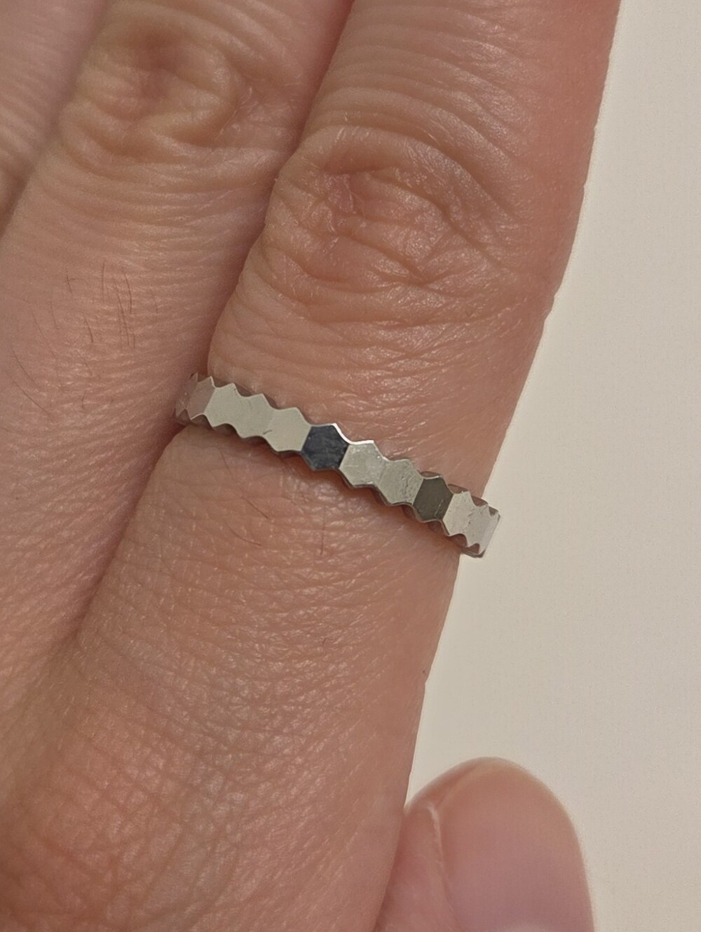 Silver Faceted Hex Stackable Ring - Minimalist Women's Band Size 7